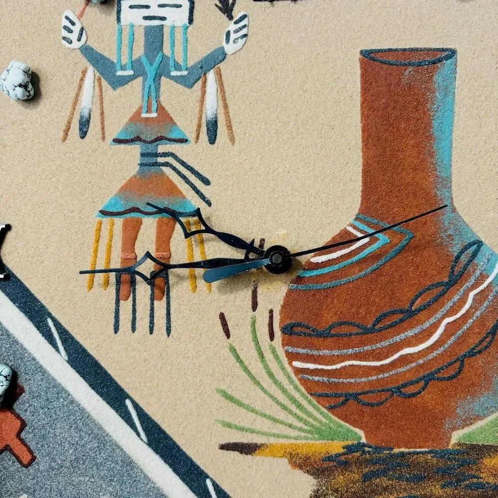 Vintage‎ Native American Navajo Turquoise Stones Sand Painting Art Clock VTG